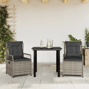 3 részes szürke polyrattan kerti étkezőgarnitúra párnával