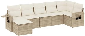 vidaXL 7 részes bézs polyrattan kerti ülőgarnitúra párnákkal