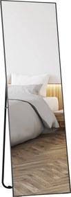 HOMCOM Modern Fényes Álló Tükör, 40x150 cm Téglalap Alakú Falra Szerelhető és Szabadon Álló Tükör Kerettel, Kampókkal és Állvánnyal, Fekete | Aosom