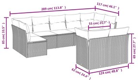 9 részes fekete polyrattan kerti ülőgarnitúra párnákkal