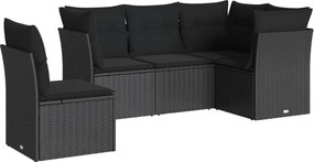 vidaXL 5 részes fekete polyrattan kerti kanapészett párnákkal