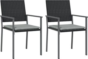 vidaXL 2 db fekete polyrattan kerti szék párnával 56 x 62,5 x 89 cm