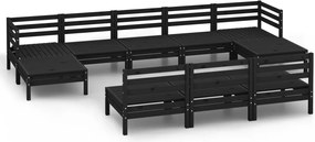 vidaXL 10 részes fekete tömör fenyőfa kerti ülőgarnitúra