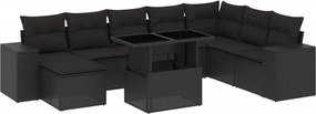 vidaXL 9 részes fekete polyrattan kerti ülőgarnitúra párnákkal