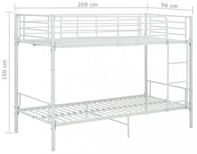 fehér fém emeletes ágy 90 x 200 cm