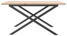 Tömör fenyőfa és acél dohányzóasztal X-vázzal 90x40x45 cm