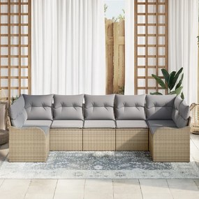 7 darabos Kerti Sofa Szett Párnákkal Bézs Poly Rattan