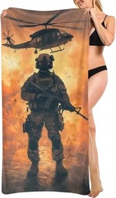 Törölköző Katona Kommandós Helikopter Tűz Militaria Strand Törölköző 70x140