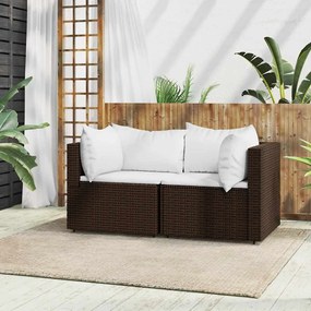 2 db barna polyrattan kerti sarokkanapé párnákkal
