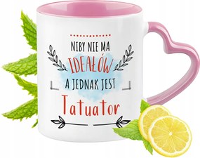 Tetováló bögre Rózsaszín, szív alakú füllel Kávé ajándék