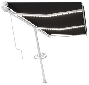 antracitszürke szélérzékelős és LED-es napellenző 600x300 cm
