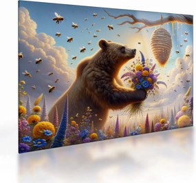 Üveg kép - Medve és méhek (70x50 cm)