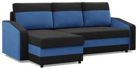 Hewlet sarokkanapé, 2 ágyneműtartóval, szövet anyag, univerzális oldal, hab töltet, fekete - kék
