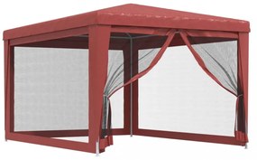 piros HDPE rendezvénysátor 4 hálós oldalfallal 3x4 m