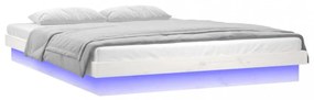 King Size fehér tömör fa LED-es ágykeret 150 x 200 cm