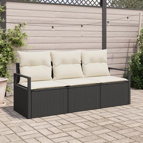 Kerti Kanapé Szett 3 pcs Fekete Poli rattan