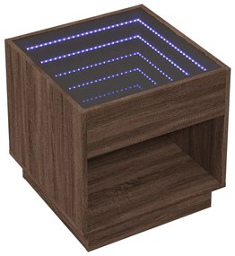 Barna tölgy végtelen hatású LED-es dohányzóasztal 50x50x50 cm