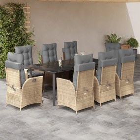 9 részes bézs polyrattan kerti étkezőgarnitúra párnákkal