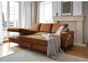 Narancssárgásbarna kordbársony kinyitható sarokkanapé (bal oldali) Lofty Lilly – Miuform