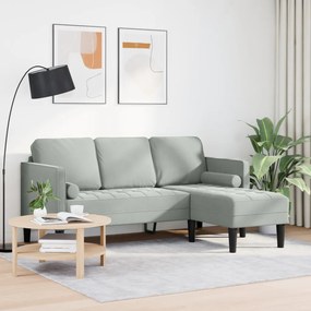 3-Fős Kanapé Chaise L alakú Világosszürke 160 cm Pamut
