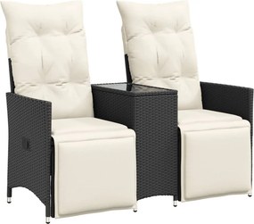 vidaXL 2 személyes fekete polyrattan dönthető kerti kanapé asztallal