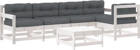 vidaXL 6 részes fehér tömör fa kerti társalgószett párnákkal
