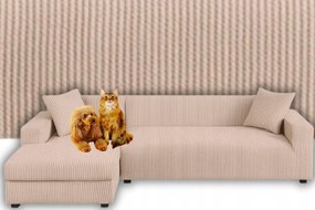 Sarokhuzat Kanapé Bézs Jacquard Rugalmas 3+3 Os Kordbársony