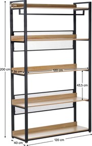 5 polcos állvány, tölgy/fekete, KILOS NEW TYP 3