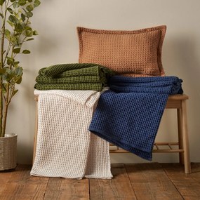Sötétkék pamut takaró 150x200 cm Jaipur Chunky Waffle – Pineapple Elephant