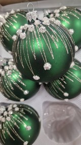 Karácsonyfadísz szett 6 db-os Üveg Zöld csillámos