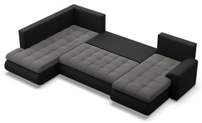 Tokio U sarokkanapé, 3 ágyneműtartóval, bársony + műbőr, baloldali, szürke - fekete