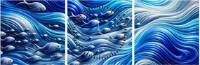 Kép – Halak a hullámokban (órával) (90x30 cm)