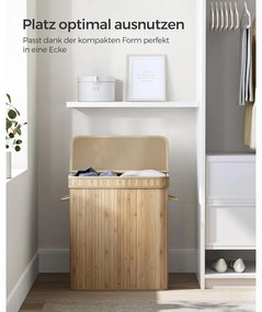 SONGMICS Ruháskosár fedéllel, 100 L-es bambusz szennyestartó