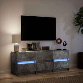 betonszürke szerelt fa TV-szekrény LED-ekkel 140 x 34 x 50 cm
