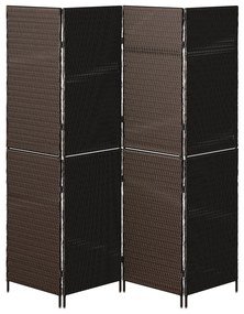 Szobai Elválasztó 4 Paneles Összecsukható Barna 195x180 cm Poli Rattan