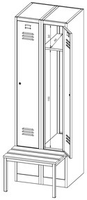 Fém szekrény paddal, 60 x 85 x 185 cm, lábazat, hengerzár, piros - RAL 3000