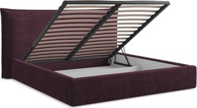 Sötétlila kárpitozott ágyneműtartós franciaágy ágyráccsal 160x200 cm Esala – Makamii