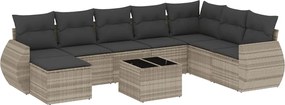 vidaXL 9 részes világosszürke polyrattan kerti ülőgarnitúra párnával