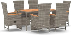 vidaXL 7 részes szürke polyrattan kerti étkezőgarnitúra párnával
