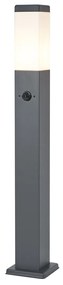 Kültéri lámpa sötétszürke opálüveggel 80 cm IP44 aljzattal és mozgásérzékelővel - Malios