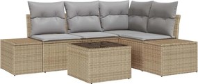 vidaXL Kerti Kanapé Szett 5 pcs Bézs polirattan