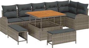 vidaXL Kerti Kanapé Szett párnával 9 pcs Szürke polirattan