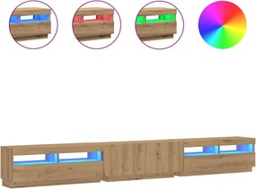 vidaXL kézműves tölgy szerelt fa TV-szekrény LED-ekkel 300x35x40 cm
