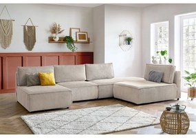 Krémszínű kordbársony sarokkanapé (variálható) Nihad modular – Bobochic Paris