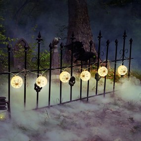 Halloween-i lampion fényfüzér &#8211; pókos, fehér &#8211; 7,5 x 165 cm &#8211; 2 x AA elemes