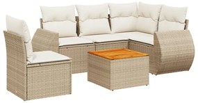 vidaXL 6 részes bézs polyrattan kerti ülőgarnitúra párnával
