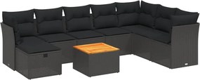 vidaXL 9 részes fekete polyrattan kerti ülőgarnitúra párnákkal