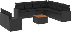 vidaXL 10 részes fekete polyrattan kerti ülőgarnitúra párnákkal