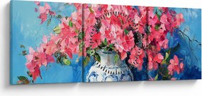 Kép - Váza rózsaszín virágokkal (órával) (90x30 cm)