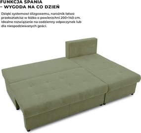 Venezia sarokkanapé, kordbársony, univerzális oldal, bonell töltet, zöld